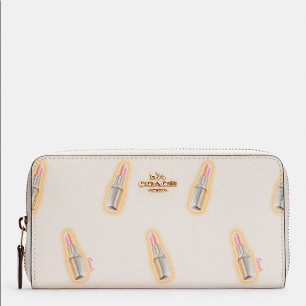 🎁Coach Accordion Zip Wallet With Lipstick Print